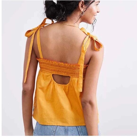 Anthropologie Gold Embroidered Swing Tank bow tie straps boho Size Small - Picture 2 of 11